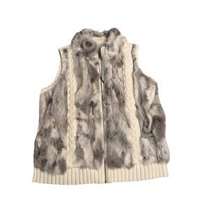 CJ Banks White Knit Vest Rabbit Fur 1 X
